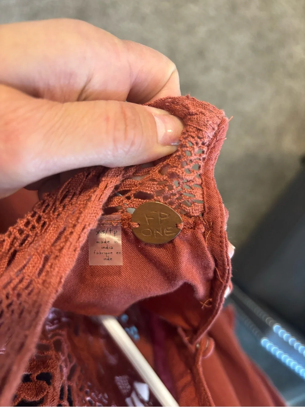 Free People Dusty Rust Lace Inset Victorian Blouse